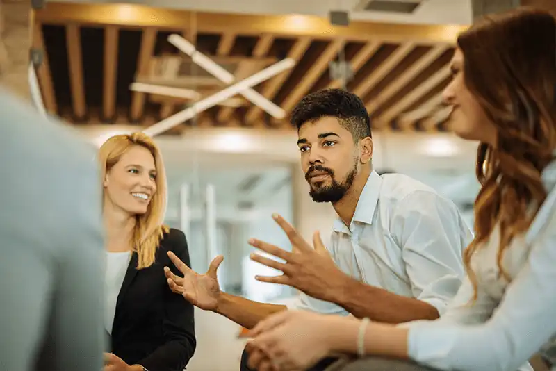 Person explaining with hand gestures